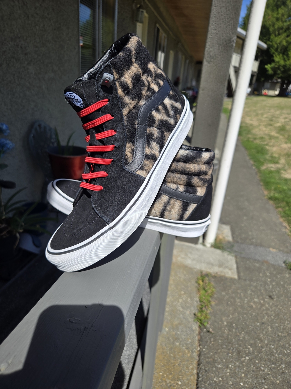 Vans Women's Hi-Top Leopard Accent Sneakers with Red Laces